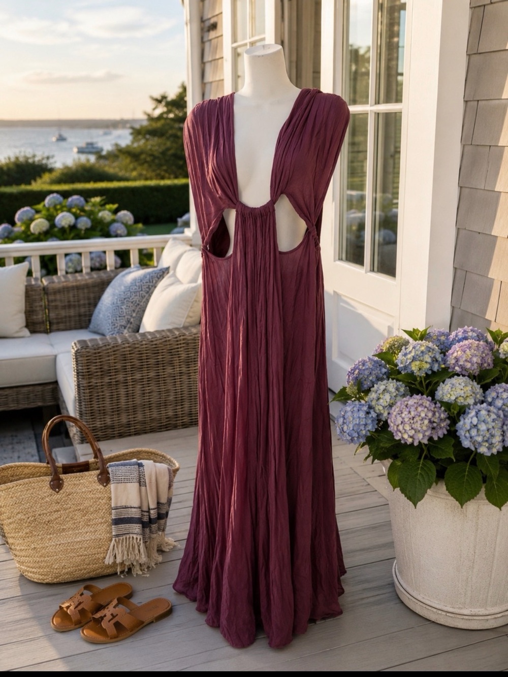 Free People grape colored Cut Out Pleated Maxi Dress size medium